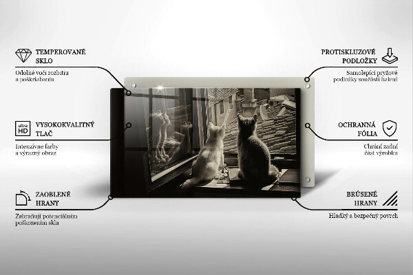 Tagliere in vetro temperato Città e finestra dei gatti