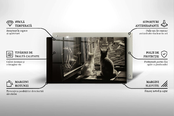 Tagliere in vetro temperato Città e finestra dei gatti
