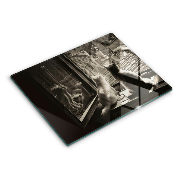 Tagliere in vetro temperato Città e finestra dei gatti