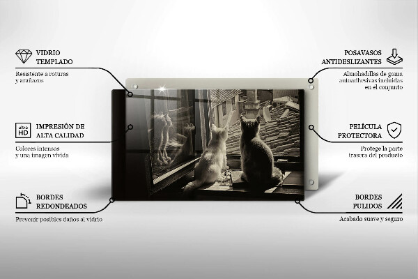 Tagliere in vetro temperato Città e finestra dei gatti