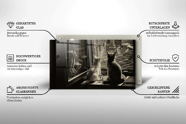 Tagliere in vetro temperato Città e finestra dei gatti