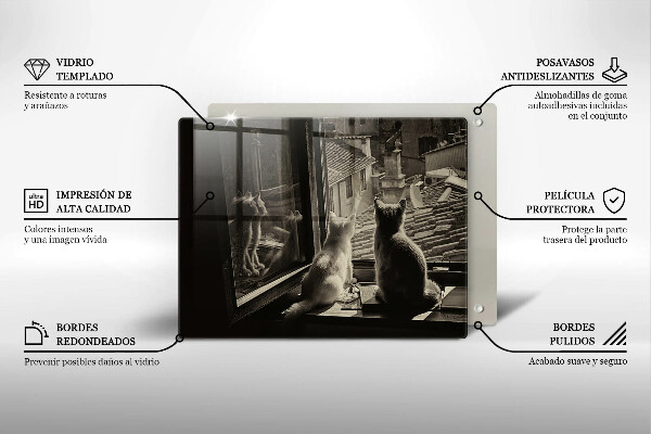 Tagliere in vetro temperato Città e finestra dei gatti