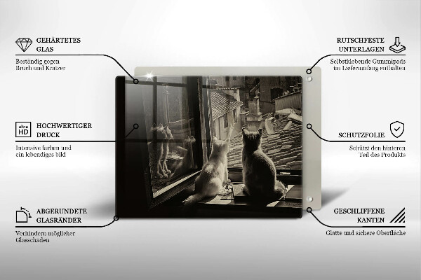 Tagliere in vetro temperato Città e finestra dei gatti