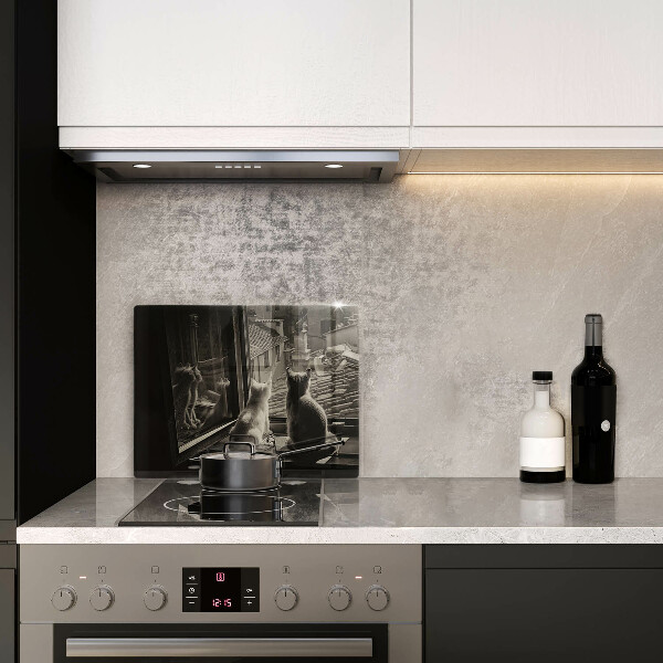 Tagliere in vetro temperato Città e finestra dei gatti