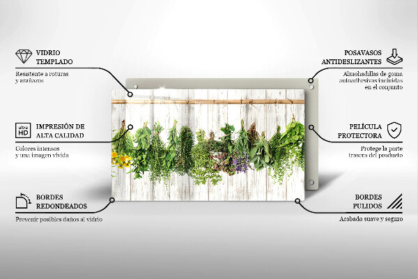 Tagliere in vetro temperato Erbe e piante essiccate