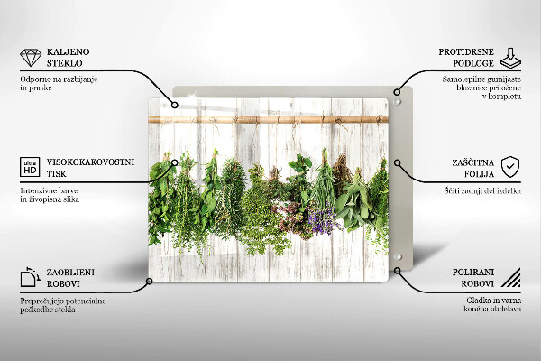 Tagliere in vetro temperato Erbe e piante essiccate