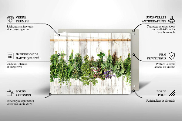 Tagliere in vetro temperato Erbe e piante essiccate