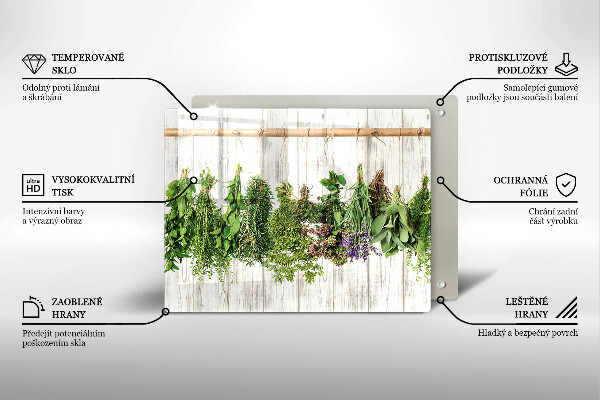 Tagliere in vetro temperato Erbe e piante essiccate