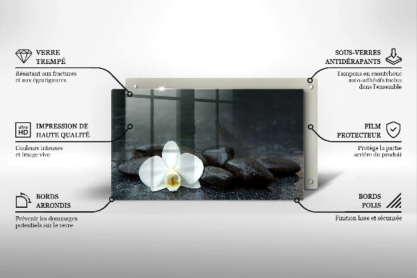 Tagliere in vetro Pietre Zen fiore bianco