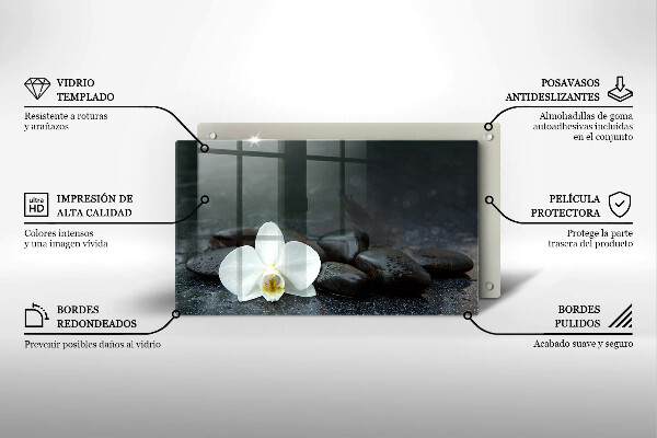 Tagliere in vetro Pietre Zen fiore bianco