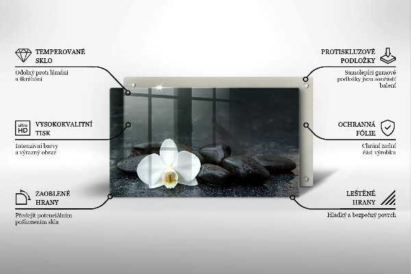 Tagliere in vetro Pietre Zen fiore bianco