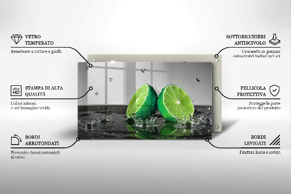 Tagliere in vetro Lime succosi e acqua