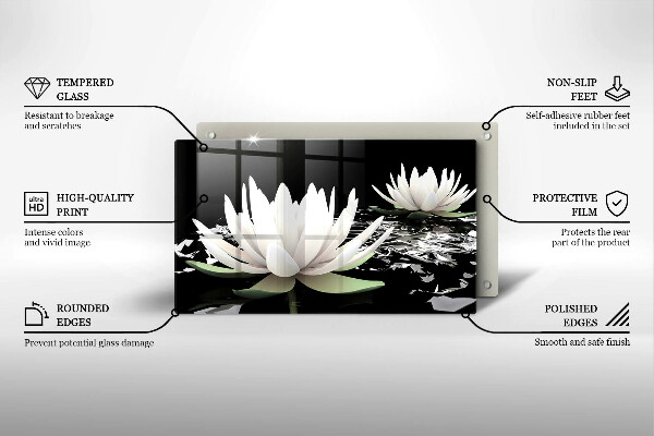 Tagliere in vetro temperato Gigli bianchi sull'acqua