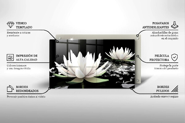 Tagliere in vetro temperato Gigli bianchi sull'acqua