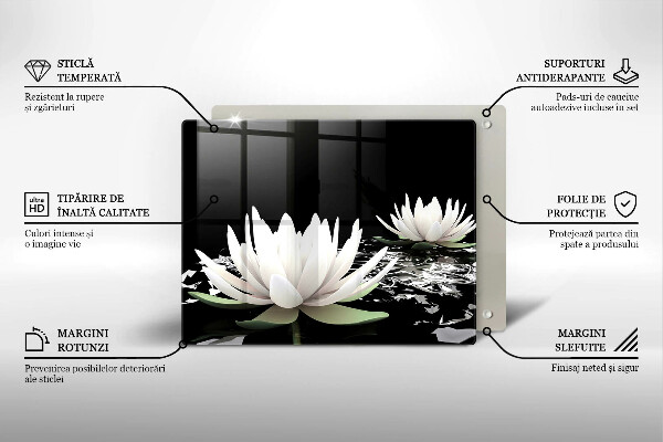 Tagliere in vetro temperato Gigli bianchi sull'acqua