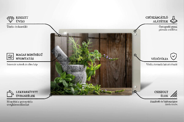 Tagliere in vetro temperato Piante erbe e legno