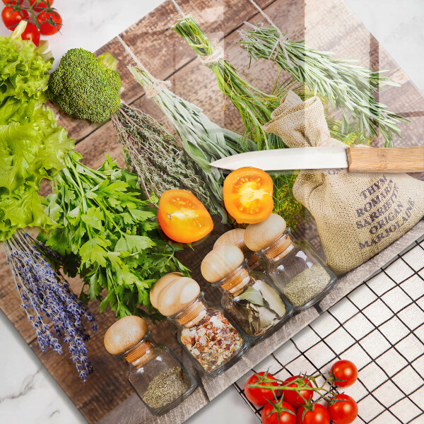Tagliere in vetro temperato Erbe spezie e legno