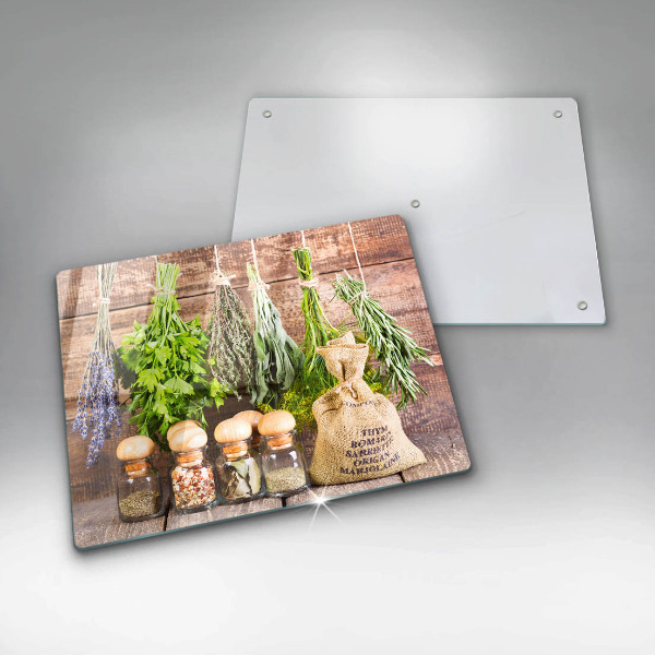 Tagliere in vetro temperato Erbe spezie e legno