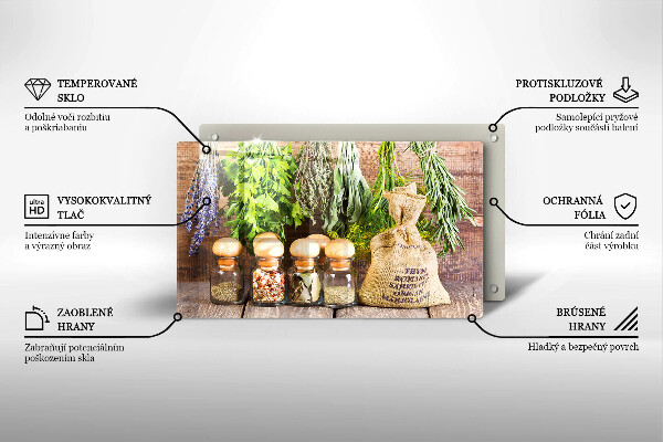 Tagliere in vetro temperato Erbe spezie e legno