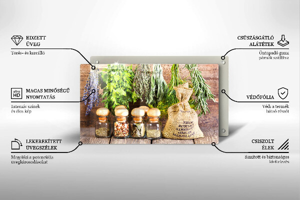 Tagliere in vetro temperato Erbe spezie e legno