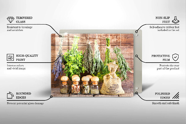 Tagliere in vetro temperato Erbe spezie e legno