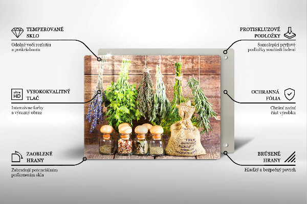 Tagliere in vetro temperato Erbe spezie e legno