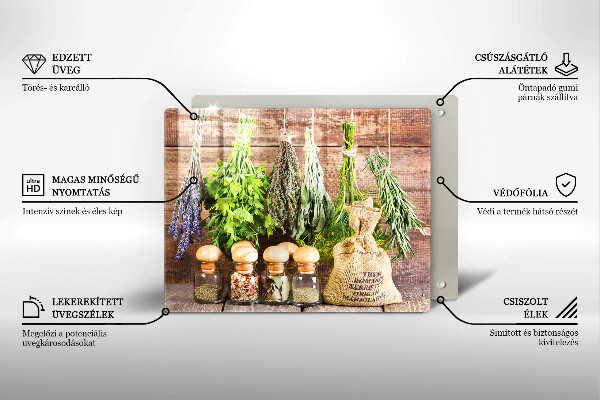 Tagliere in vetro temperato Erbe spezie e legno