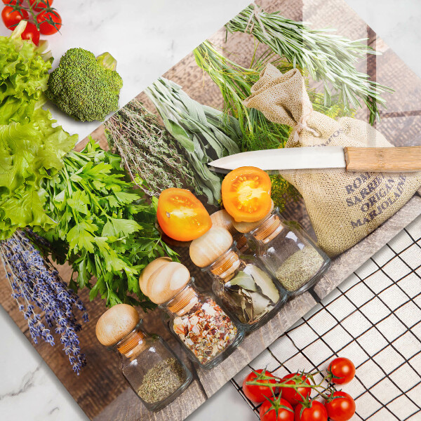 Tagliere in vetro temperato Erbe spezie e legno