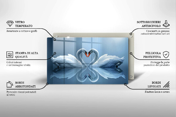 Tagliere in vetro temperato Due cuori di cigno