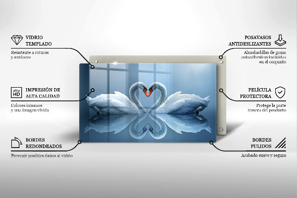 Tagliere in vetro temperato Due cuori di cigno