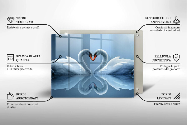 Tagliere in vetro temperato Due cuori di cigno