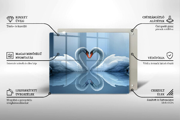 Tagliere in vetro temperato Due cuori di cigno