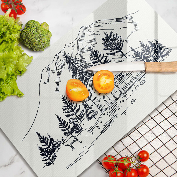 Tagliere in vetro temperato Disegno di una baita in montagna