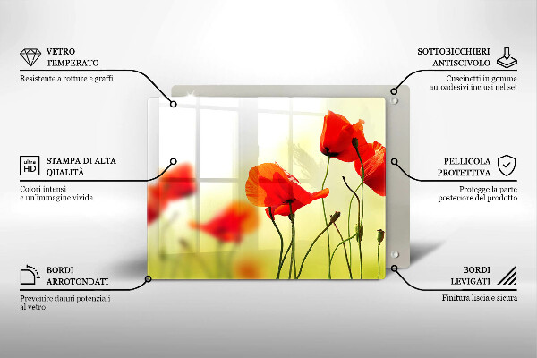Tagliere in vetro temperato Fiori di papaveri rossi