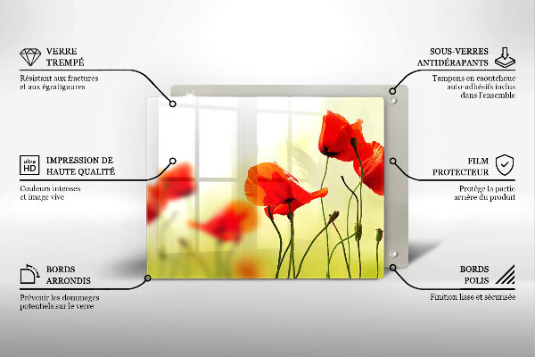 Tagliere in vetro temperato Fiori di papaveri rossi