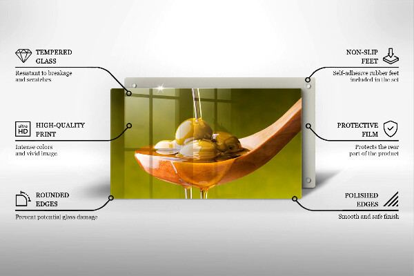 Tagliere in vetro temperato Olio d'oliva e olive