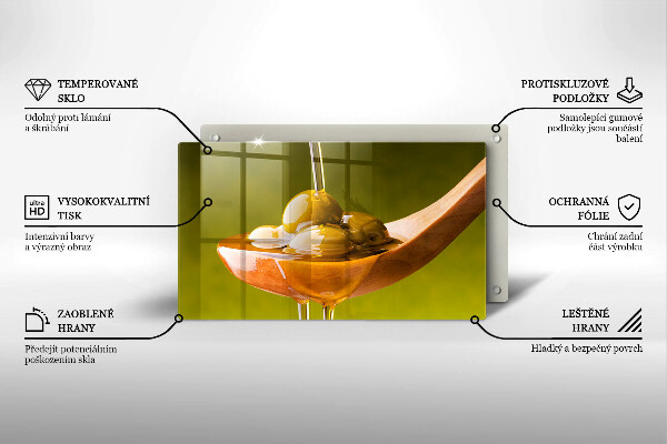 Tagliere in vetro temperato Olio d'oliva e olive