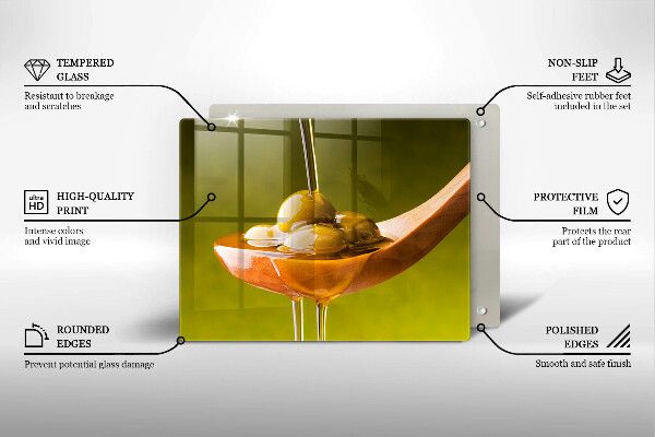 Tagliere in vetro temperato Olio d'oliva e olive