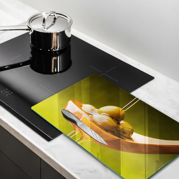 Tagliere in vetro temperato Olio d'oliva e olive