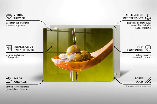 Tagliere in vetro temperato Olio d'oliva e olive