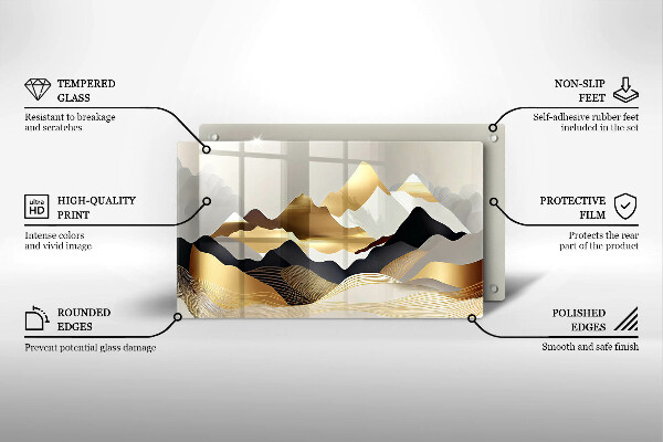 Tagliere in vetro Montagne dorate astratte