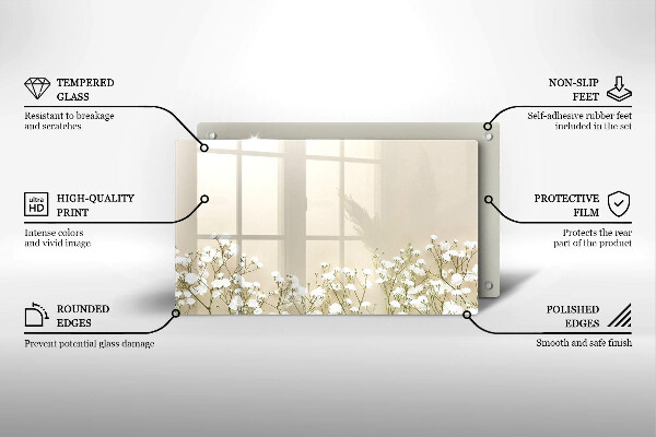 Tagliere in vetro Fiori boho in gesso