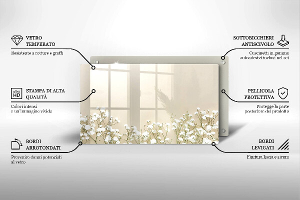 Tagliere in vetro Fiori boho in gesso