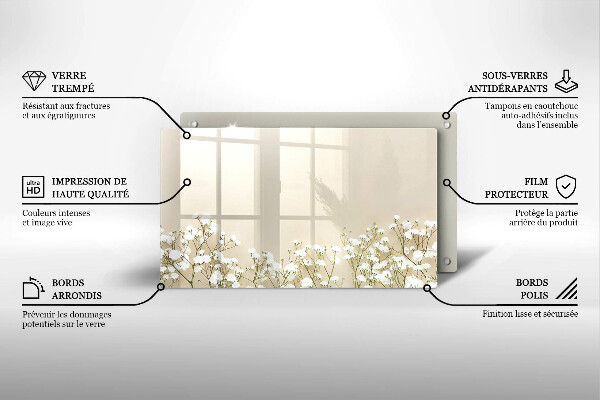 Tagliere in vetro Fiori boho in gesso