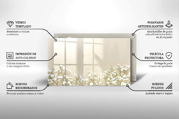 Tagliere in vetro Fiori boho in gesso