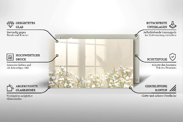 Tagliere in vetro Fiori boho in gesso