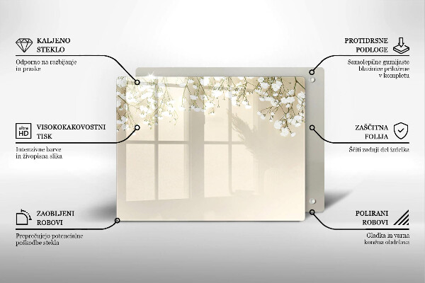 Tagliere in vetro Fiori boho in gesso