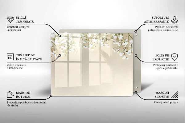 Tagliere in vetro Fiori boho in gesso