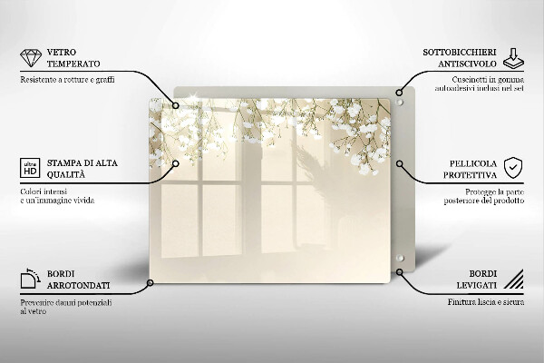 Tagliere in vetro Fiori boho in gesso