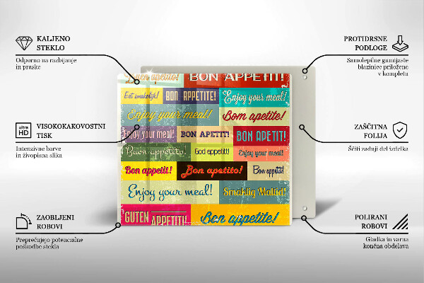 Tagliere in vetro temperato Sottotitoli Buon appetito lingue